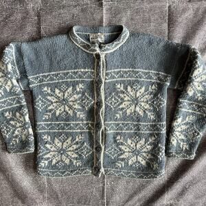 Women's Vintage 90's Alpaca Imports Wool Button Up Snowflake Sweater Jacket Sz S